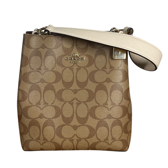 Coach Handbag Small Town Mollie Bucket Purse Signature Canvas Brown Cream Bag - Picture 1 of 13